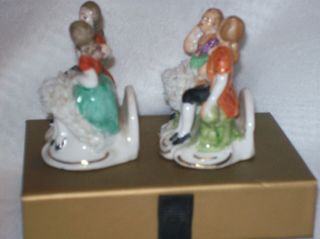A Vintage Porcelain Place Card Holders Dresden Style (1) Half Doll Relat 2