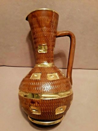 Mid Century Modern Fratelli Fanciullacci Italian Pottery Brown/gold Pitcher Vase