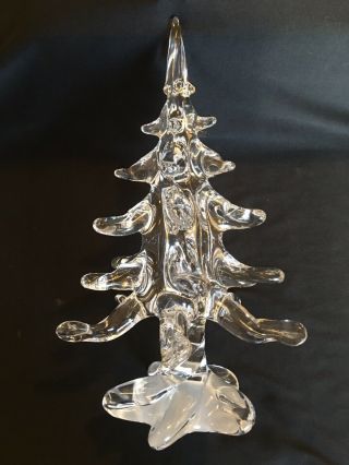 Vtg.  Murano Clear Art Glass Hand Blown 10” Christmas Tree No Sticker