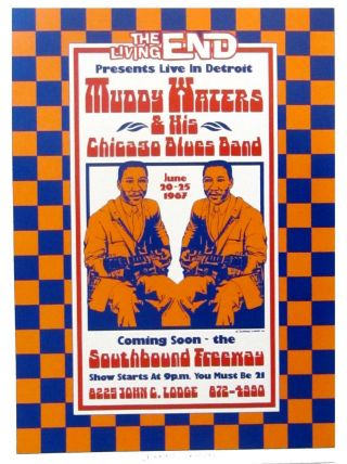 Muddy Waters 1967 Dennis Loren Concert Poster Signed Black Pen Dennis Loren 