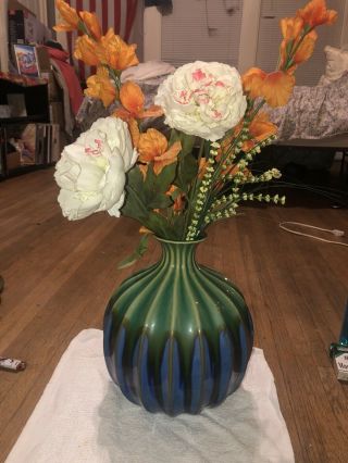 18 In Tall Art Pottery Grueby Type - Look Matte Green/blue Vase.
