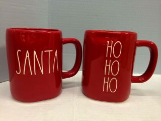 Rae Dunn 2 Christmas Holiday Red Mugs Santa Ho Ho Ho Ll Large Letters
