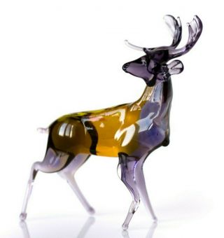 Deer Glass Sculpture,  Blown " Murano " Art,  Home Decor Brown Animal Figurine