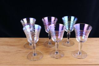 6 Cordial Wine Glasses Iridescent Luster Loop Drape Design West Virginia Glass