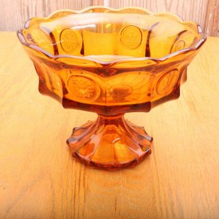 Vintage Fostoria Amber Glass Compote Pedestal Bowl 1887 Eagle Torch