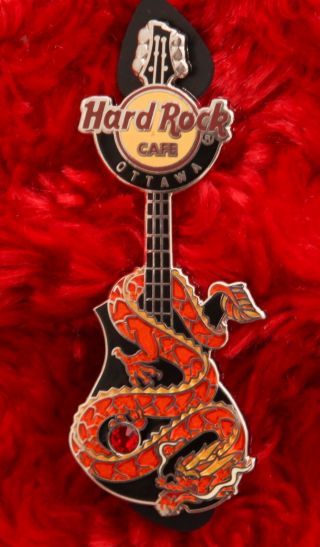 Hard Rock Cafe Pin Ottawa Dragon Guitar Series Gem Stone Hat Lapel Logo