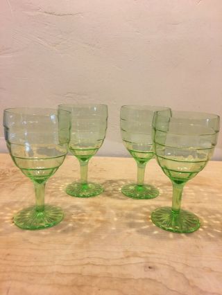 Vintage Green Depression Glasses Set Of 4 Stemmed