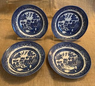 Churchill England Blue Willow 7 - 3/4 " Coupe Soup Bowl - Set Of 4