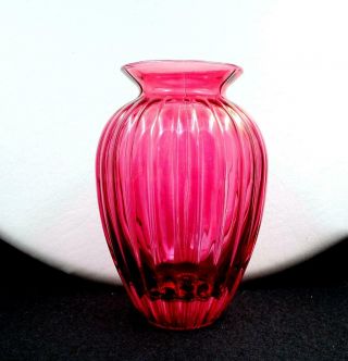 Pilgrim Art Glass Cranberry Ribbed Flared Rim 4 7/8 " Vase