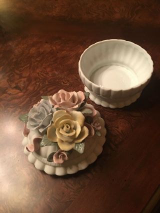 White China Hand Painted Lidded Candy Dish With Rose Floral Design Size 6