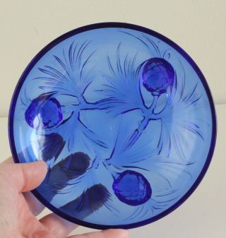 Vtg Verlys Heisey Holophane Cobalt Blue Glass Pine Cone Bowl