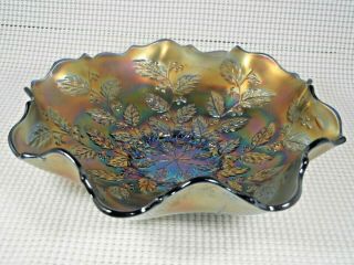 Vintage Carnival Glass Dish Bowl Holly Berry Design Fluted Edges