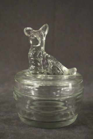 Vintage Jeannette Glass Clear Powder Box Jar & Lid Scottie Dog Bonus Figurine 6