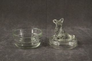 Vintage Jeannette Glass Clear Powder Box Jar & Lid Scottie Dog Bonus Figurine 7