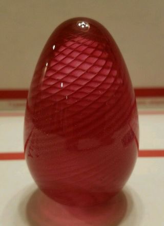 Msh Mount St.  Helens Art Glass Egg Paperweight W/ Pink & Red Cane Work 1989