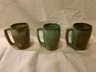 Three Huge Frankoma Prairie Green Mugs/cups 5m