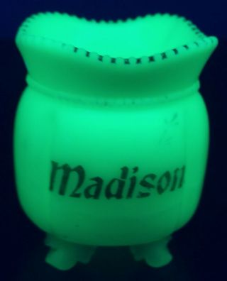 Pea Green Opaque Vaseline Glass Madison Souvenir Georgia Gem Toothpick Holder