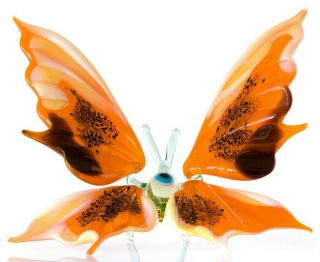 Orange Yellow Butterfly Figurine Blown Glass " Murano " Art Animal Sculpture