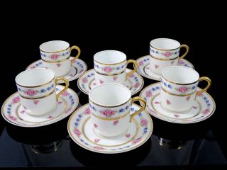French Bernardaud & Co Limoges " The Fontenay " 6 Demitasse Cups & Saucers