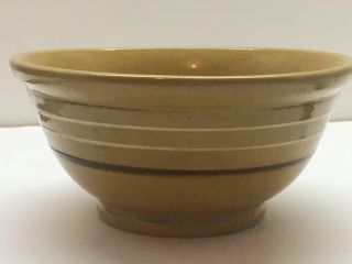 Antique Vintage Yellow Ware Mixing Bowl Mocha And White Strips