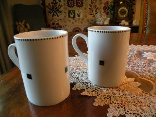 Pair Swid Powell Gwathmey Siegel Tuxedo White & Black Tall Coffee Mugs Cups 4 "