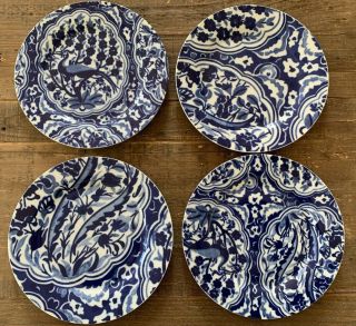 Set Of 4 Pottery Barn Something Blue Luncheon Salad Plates 9” Cobalt White China