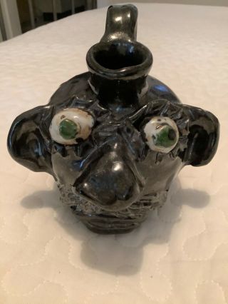 Ugly Face Jug Black Luster Green Eyes Mustache Jerry Brown Amelia Sc Signed