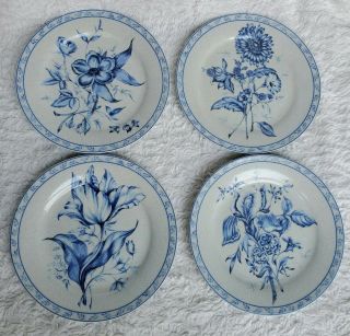 Set Of 4 American Atelier At Home Salad Plates,  French Floral,  5091,  Blue