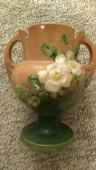 Vintage Roseville White Rose Double Handled Vase