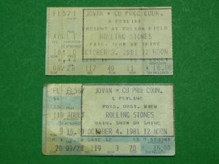 2 The Rolling Stones 1981 Concert Ticket Stubs Boulder Colorado Cu
