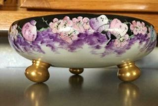 Hand Painted Bavaria Gold Trimmed Footed Bowl Signed E.  Hanson