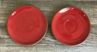 2 Heath Ceramics Ruby Red 5 " Demitasse Saucers - Euc