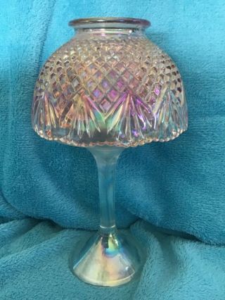 Smith Company Pink Iridescent Carnival Glass Candle Holder