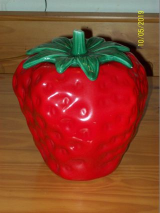 Vintage Mccoy 263 Usa Big Red Strawberry Cookie Jar W/green Stem Lid