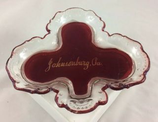 Johnsonburg Pa Penn Pennsylvania Ruby Flash Souvenir Glass Clover Dish