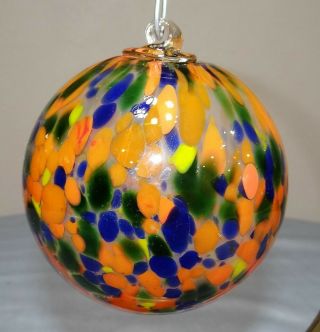 Kitras Art Glass Ornament Suncatcher 4 " Orange Calico Orb Ball