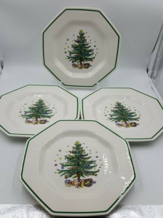 Nikko Christmastime Set Of 4 Octagon Christmas Tree Dinner Plates 11 " Diameter
