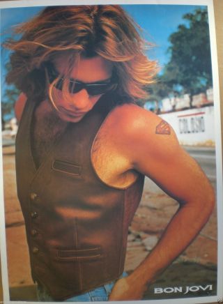 Jon Bon Jovi " Wearing A Leather Vest " U.  K.  Commercial Poster From The 80 