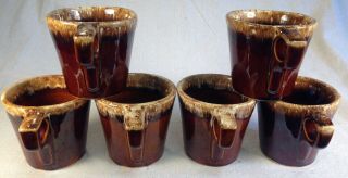 Vintage Set Of 6 Hull Brown Drip Glaze Coffee Mugs Usa Oven Safe