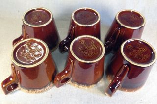Vintage Set of 6 Hull Brown Drip Glaze Coffee Mugs USA Oven Safe 3