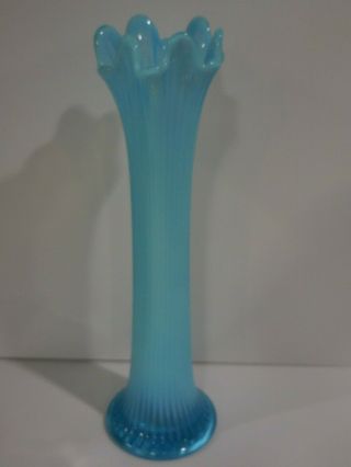 Fenton Carnival Glass Aqua Opalescent Fine Rib Vase
