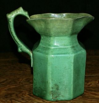 7 " Clara Louise Poillon Green High Glaze Jug Or Pitcher With Octagonal Shape