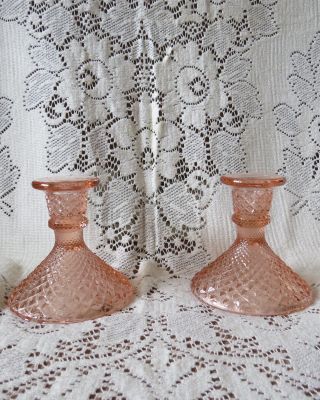 Westmoreland Glass Pink Hobnail Candle Holders