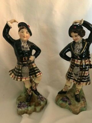 Vtg 2 - Radnor Bone China England Wee Lad&las Macleod Scottish Dancers Figurine