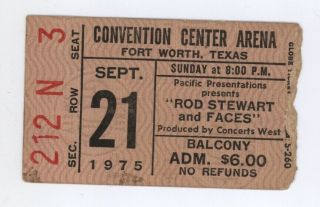 Rare Rod Stewart & Faces 9/21/75 Ft Worth Tx Ticket Stub Dallas