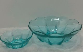 Vintage - Dip And Chip Bowl - Blue Green - Depression - Jennette Type - Glass