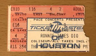 1984 Ronnie James Dio / Dokken Houston Concert Ticket Stub The Last In Line Tour