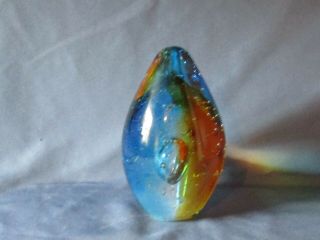 Large Vintage Blue Gold & Clear Art Glass Egg Shaped Paperweight