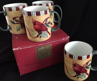 LENOX Winter Greetings Everyday Cardinal Bird 14 oz Coffee Mug Set Of 4 2