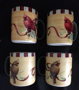 LENOX Winter Greetings Everyday Cardinal Bird 14 oz Coffee Mug Set Of 4 3